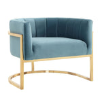 Indus Velvet Accent Chair - Sea Blue/Gold