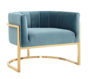 Indus Velvet Accent Chair - Sea Blue/Gold