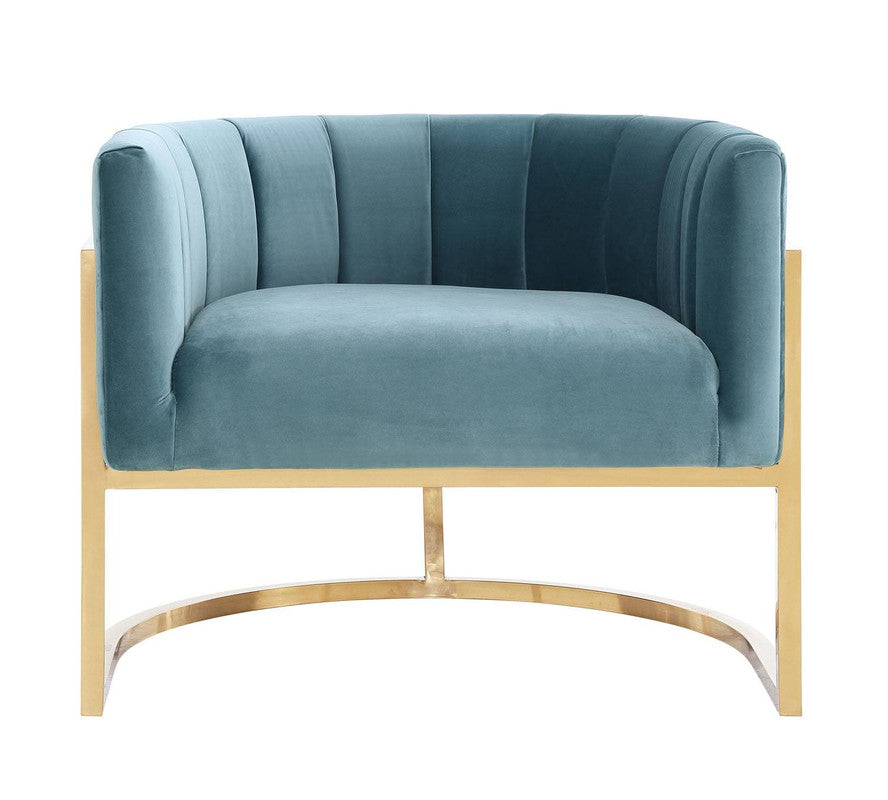 Indus Velvet Accent Chair - Sea Blue/Gold