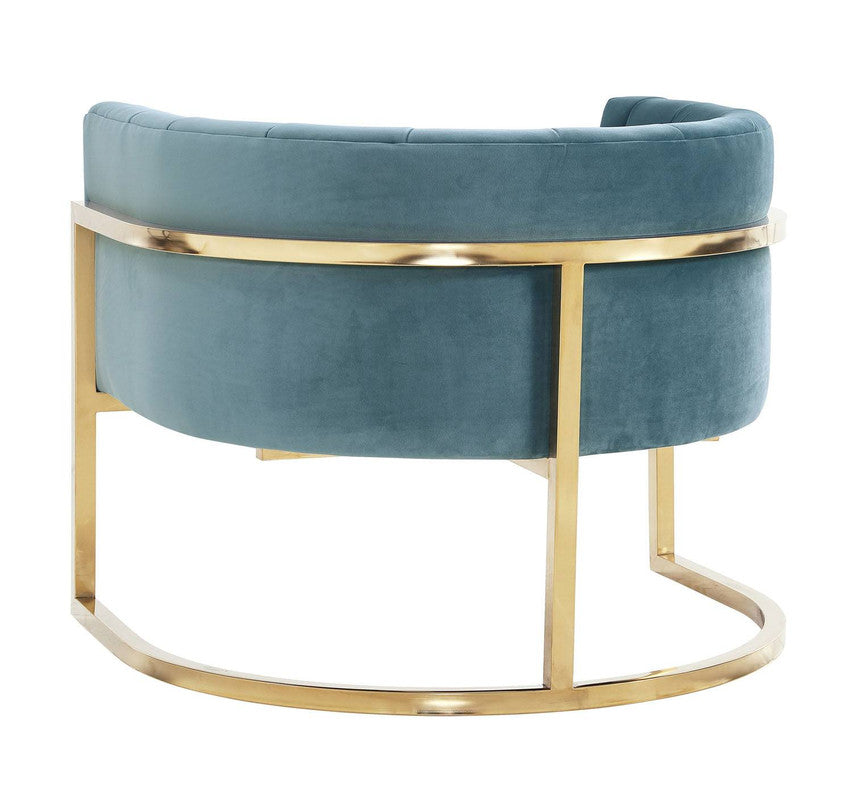 Indus Velvet Accent Chair - Sea Blue/Gold