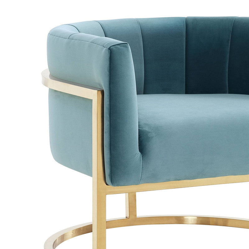 Indus Velvet Accent Chair - Sea Blue/Gold