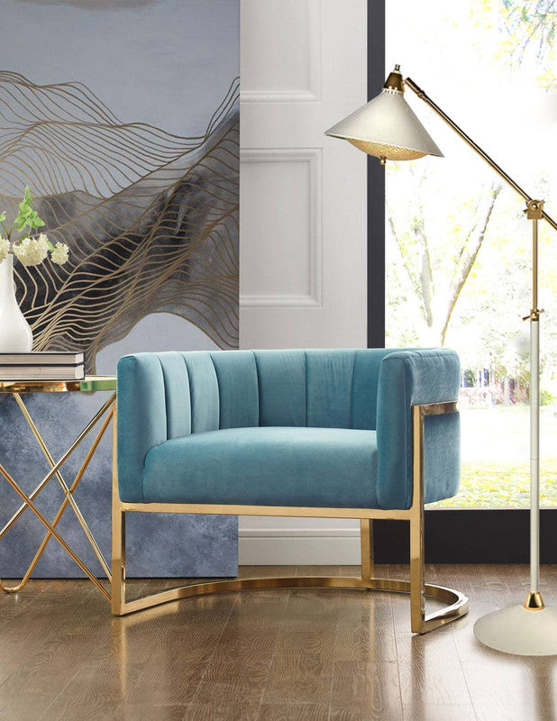 Indus Velvet Accent Chair - Sea Blue/Gold