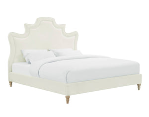 Sterre Platform Velvet Queen Bed - Cream