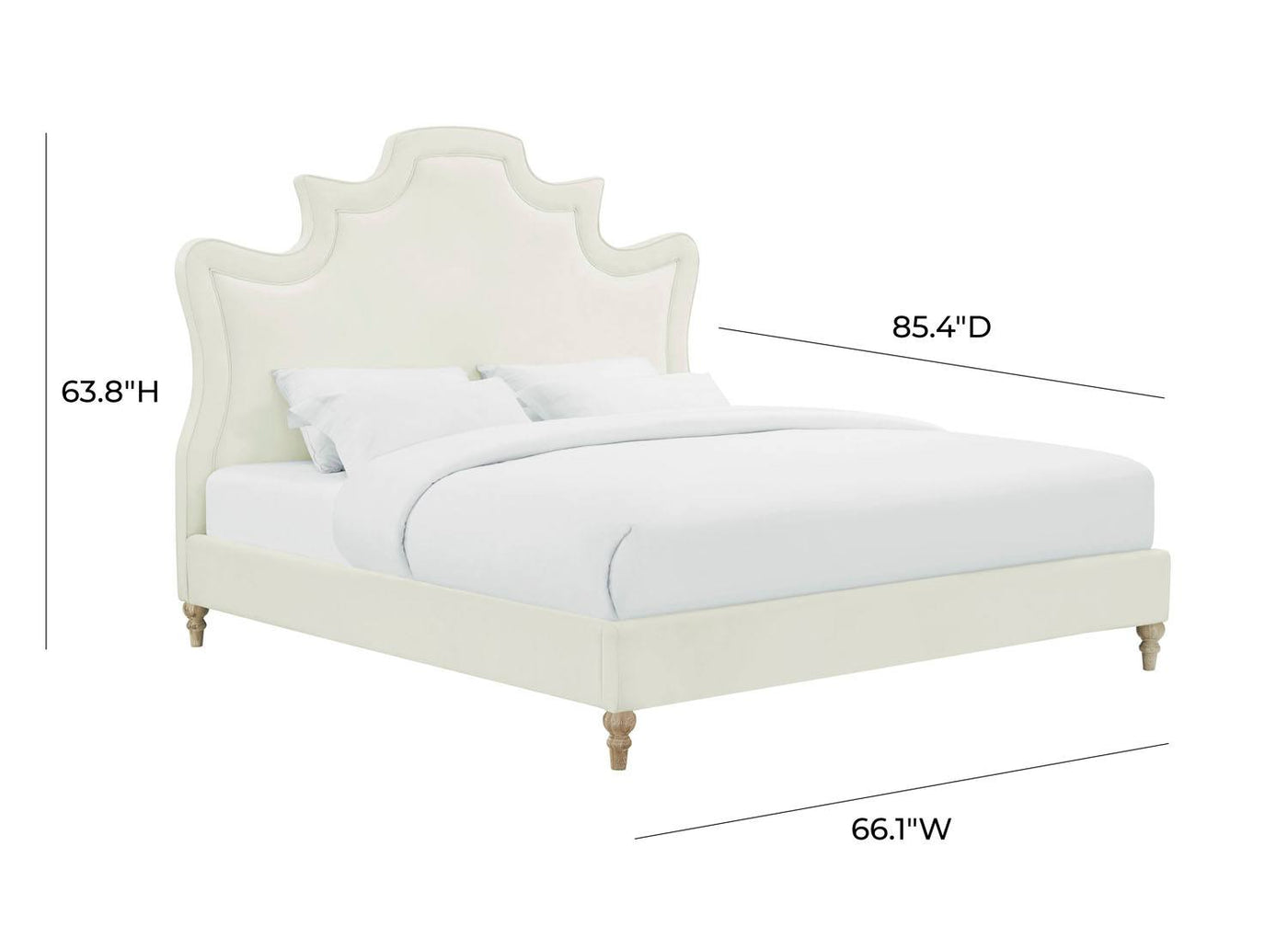 Sterre Platform Velvet Queen Bed - Cream