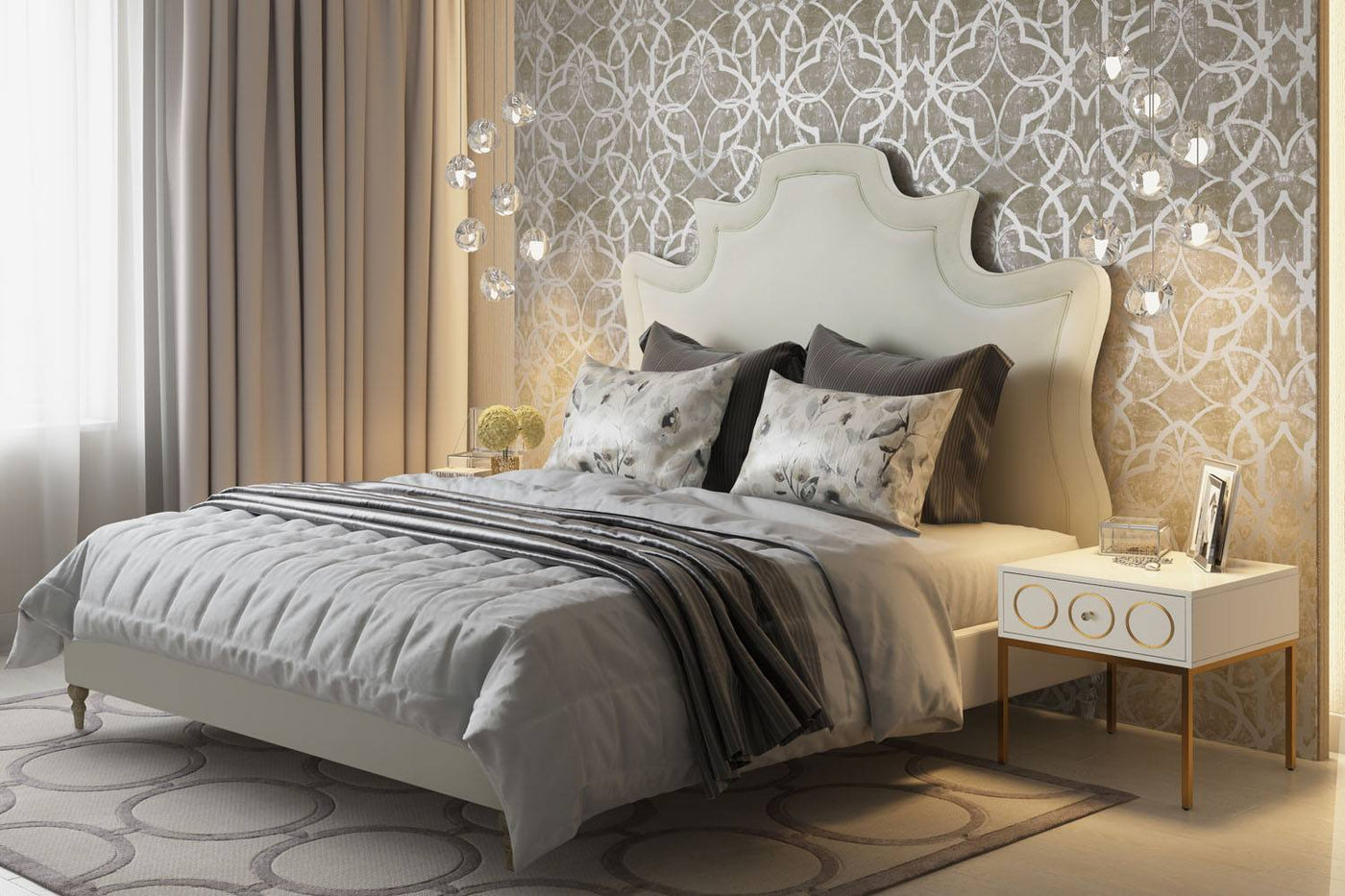 Sterre Platform Velvet Queen Bed - Cream