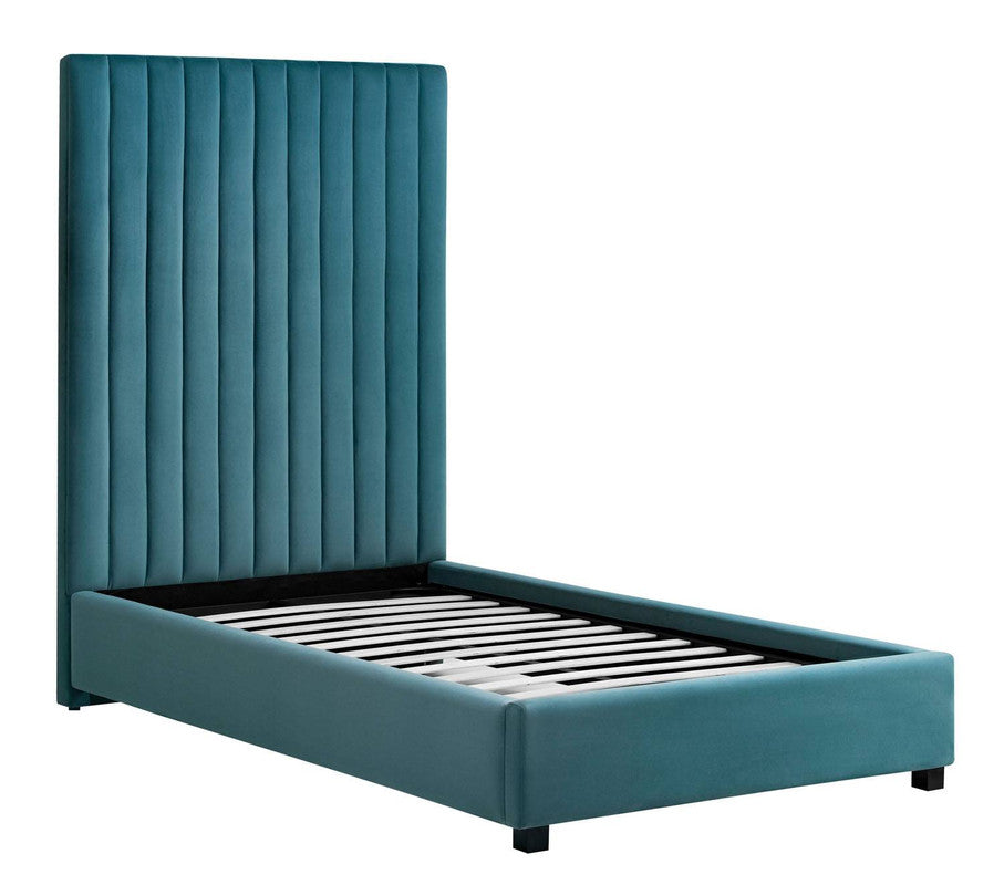 Beavais Platform Velvet Twin Bed - Sea Blue