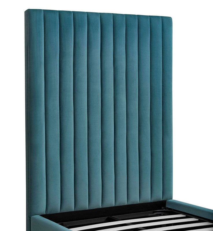 Beavais Platform Velvet Twin Bed - Sea Blue