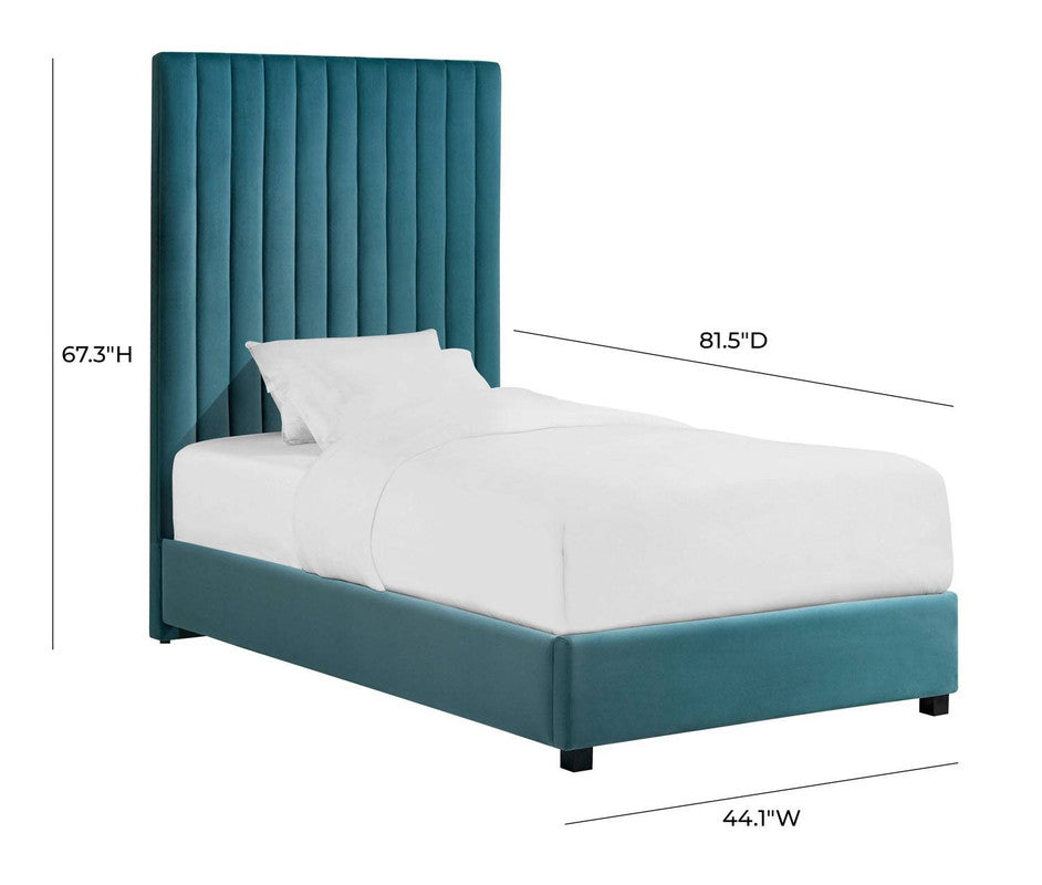 Beavais Platform Velvet Twin Bed - Sea Blue