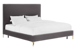 Calix Platform Textured Velvet Queen Bed  - Grey