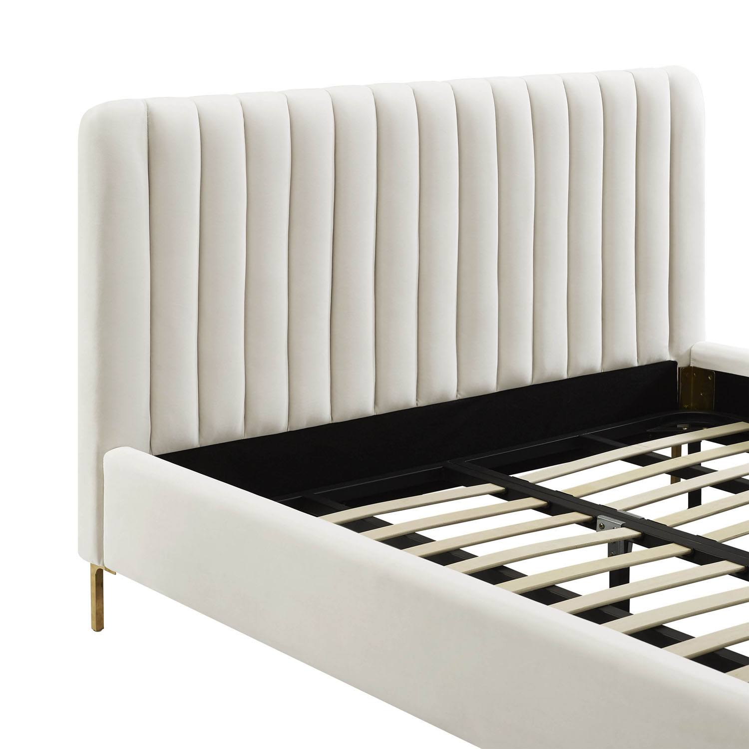 Smithdown Platform Velvet Queen Bed - Cream