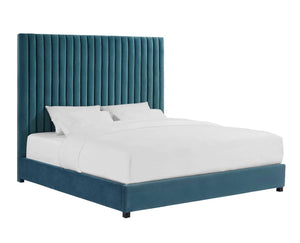 Beavais Platform Velvet Queen Bed - Sea Blue