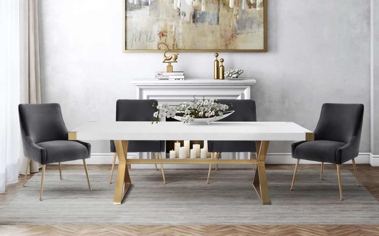 Zinna 95" Dining Table - White/Gold