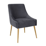 Aries Pleated Velvet Dining Chair - Grey/Gold
