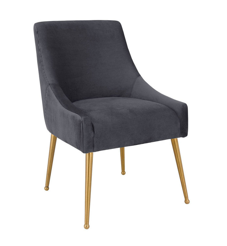 Aries Pleated Velvet Dining Chair - Grey/Gold