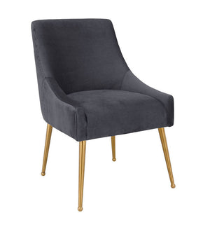 Aries Pleated Velvet Dining Chair - Grey/Gold