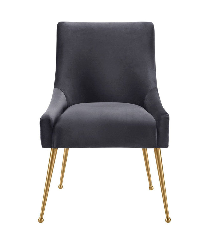 Aries Pleated Velvet Dining Chair - Grey/Gold