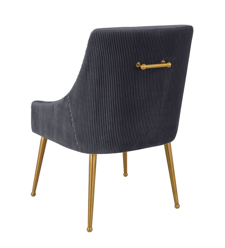Aries Pleated Velvet Dining Chair - Grey/Gold