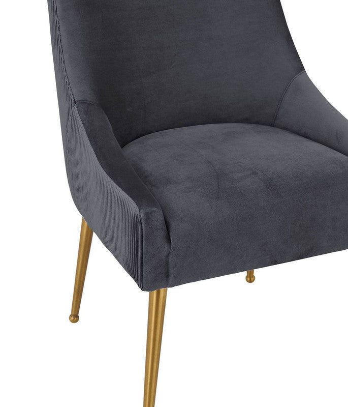 Aries Pleated Velvet Dining Chair - Grey/Gold