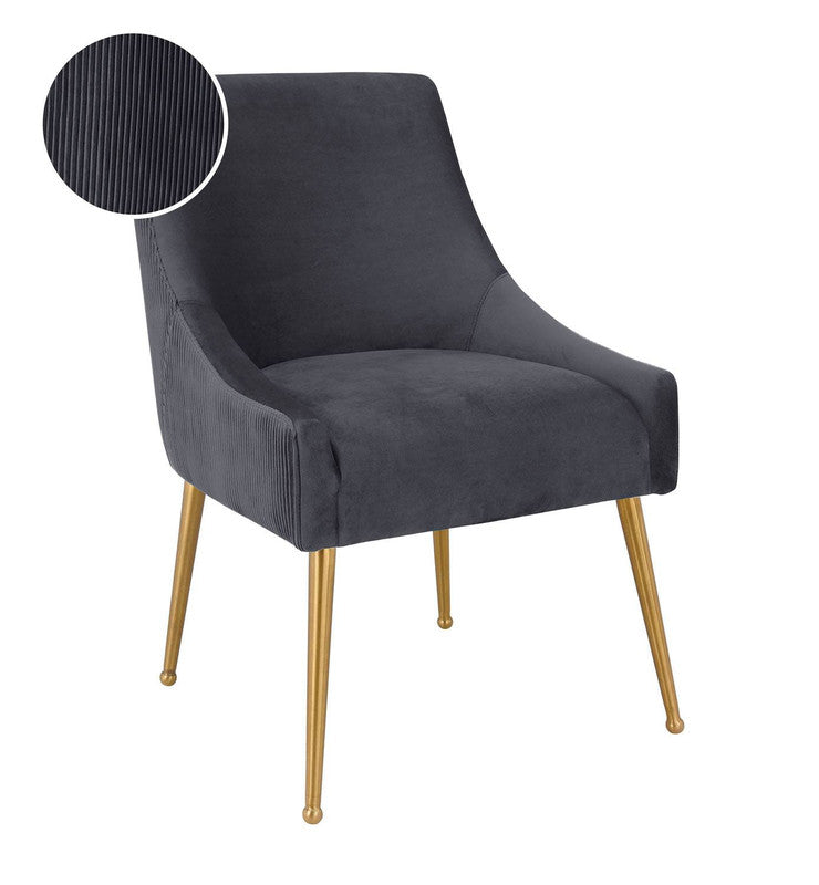 Aries Pleated Velvet Dining Chair - Grey/Gold
