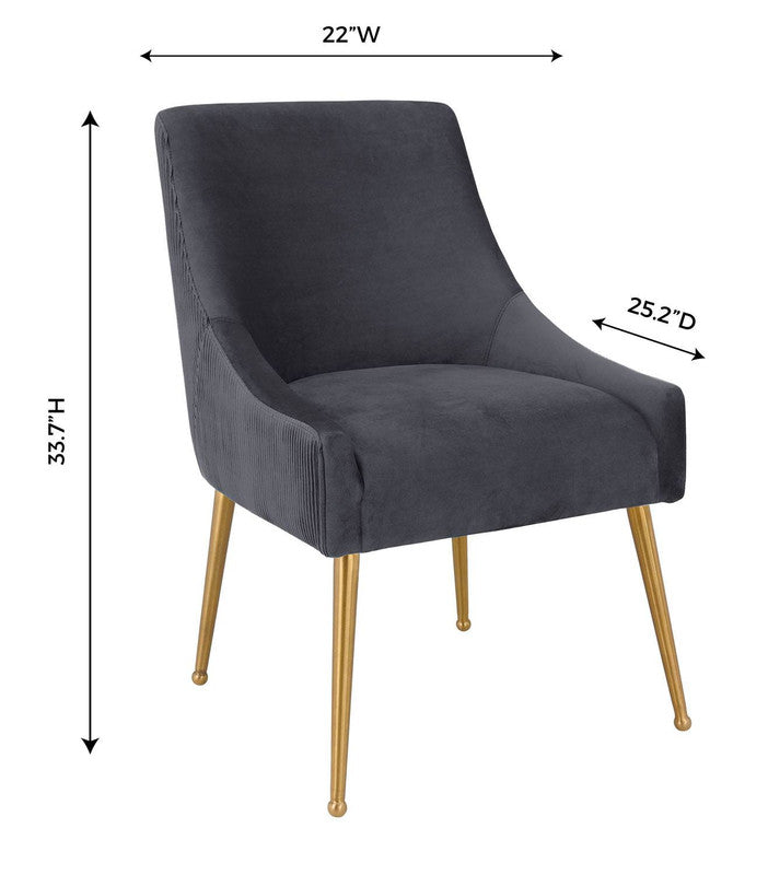 Aries Pleated Velvet Dining Chair - Grey/Gold