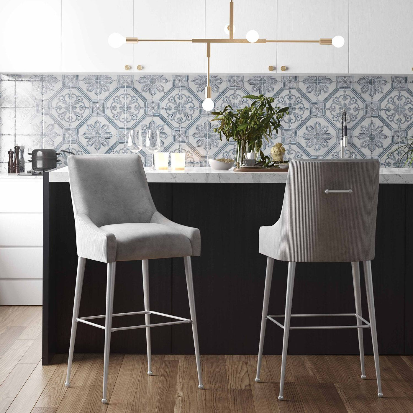 Aries Velvet Counter Stool - Light Grey