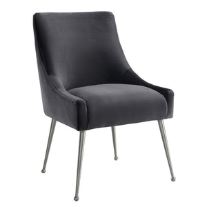 Aries Velvet Dining Chair - Grey/Silver