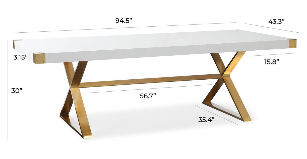 Zinna 95" Dining Table - White/Gold