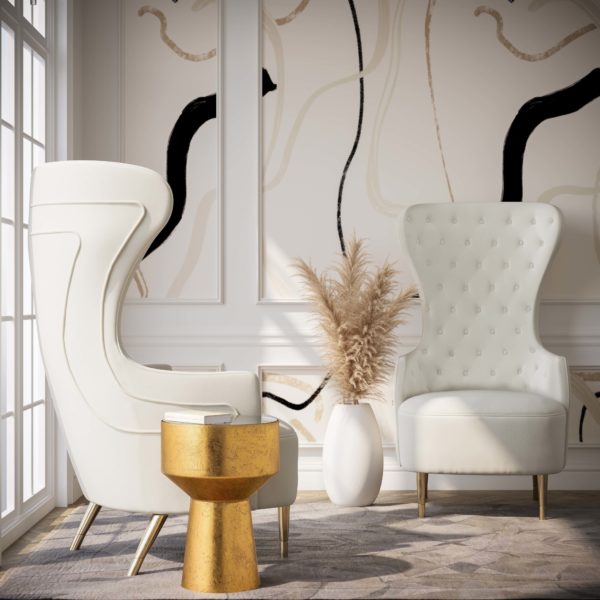 Chiku Velvet Wingback Accent Chair - Cream