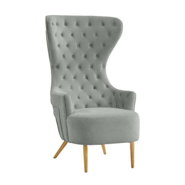 Chiku Velvet Wingback Accent Chair - Grey