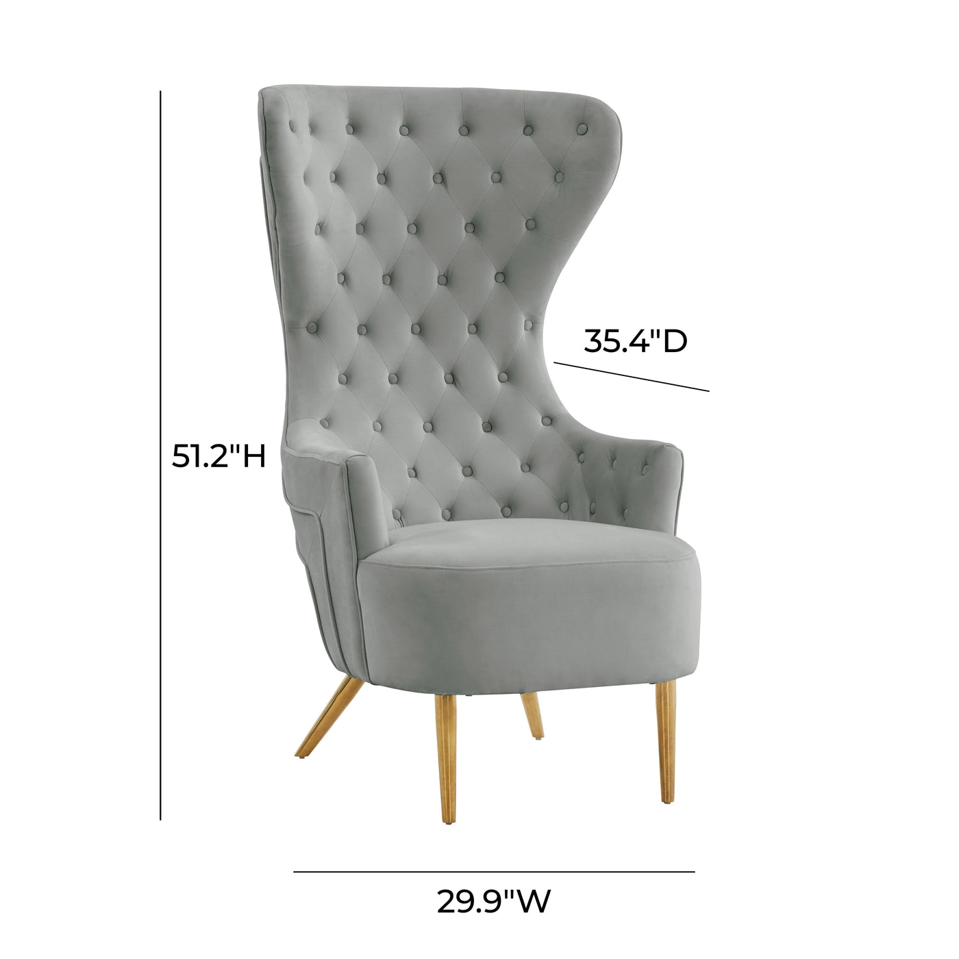 Chiku Velvet Wingback Accent Chair - Grey