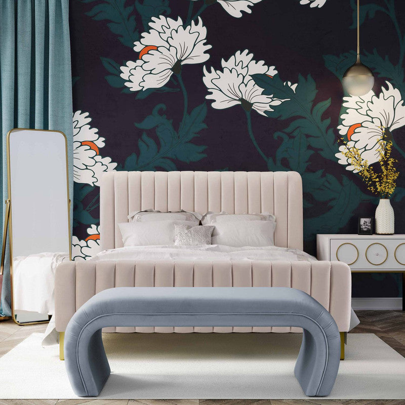 Exeter Velvet Bench - Sea Blue