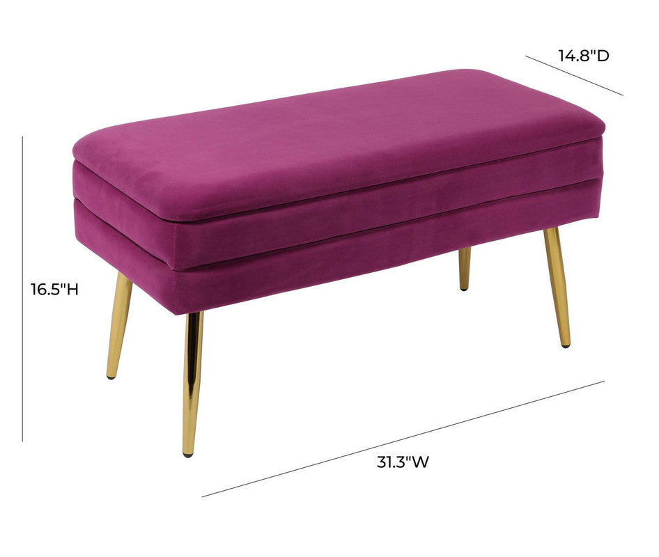Zeo Velvet Storage Bench - Purple