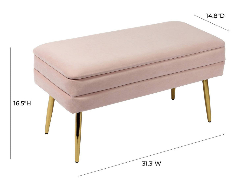 Zeo Velvet Storage Bench - Blush