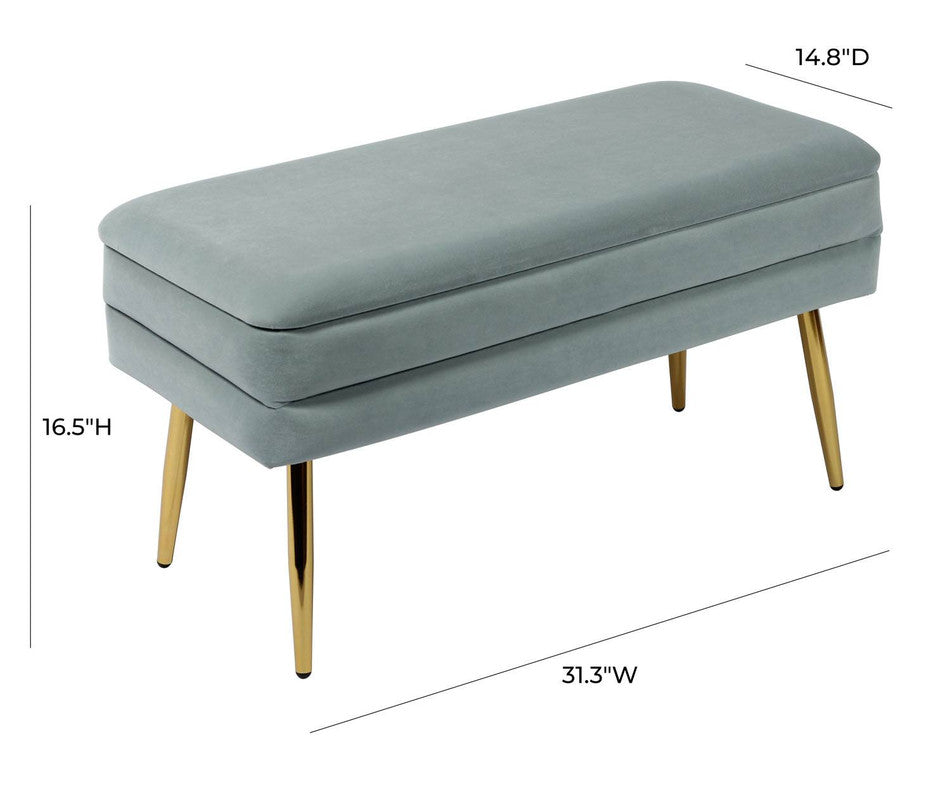 Zeo Velvet Storage Bench - Sea Blue