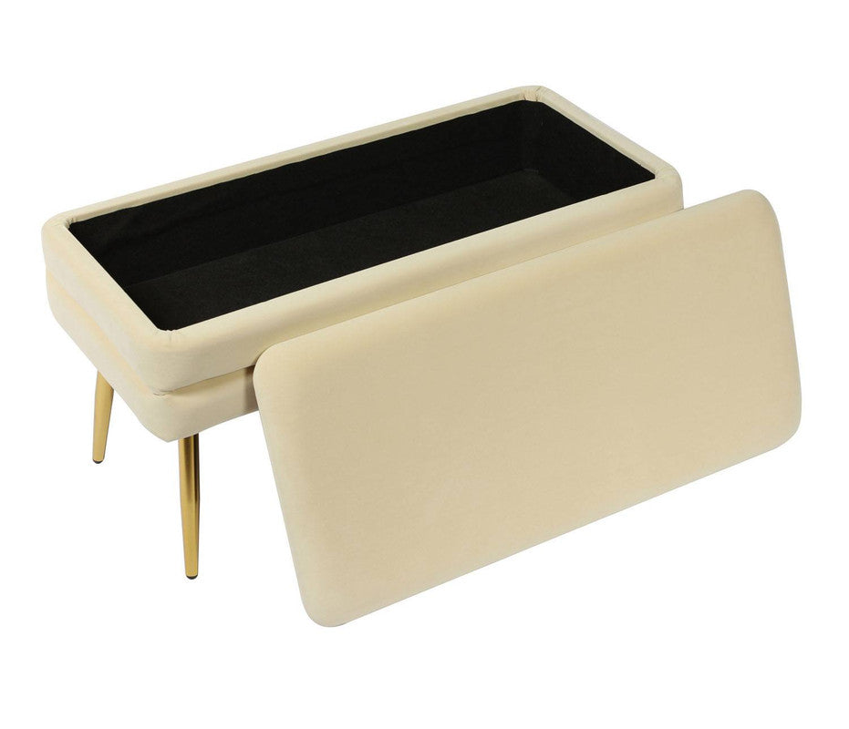 Zeo Velvet Storage Bench - Cream