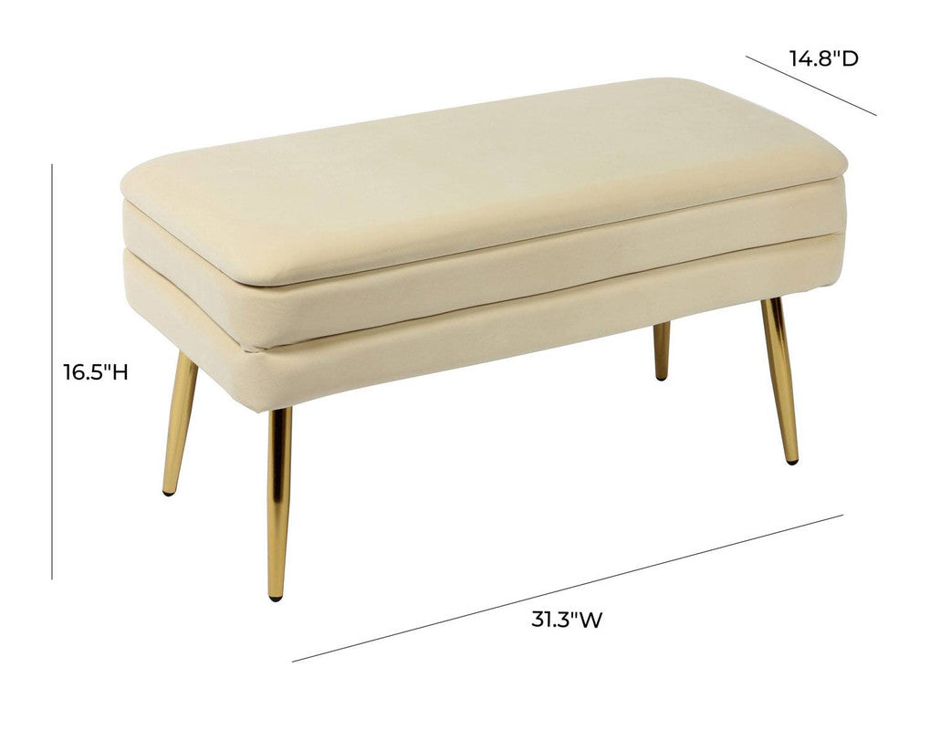 Zeo Velvet Storage Bench - Cream