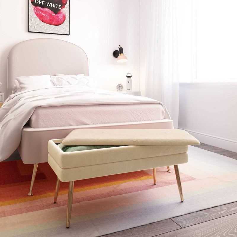 Zeo Velvet Storage Bench - Cream