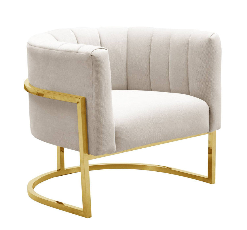 Indus Velvet Accent Chair - Cream/Gold