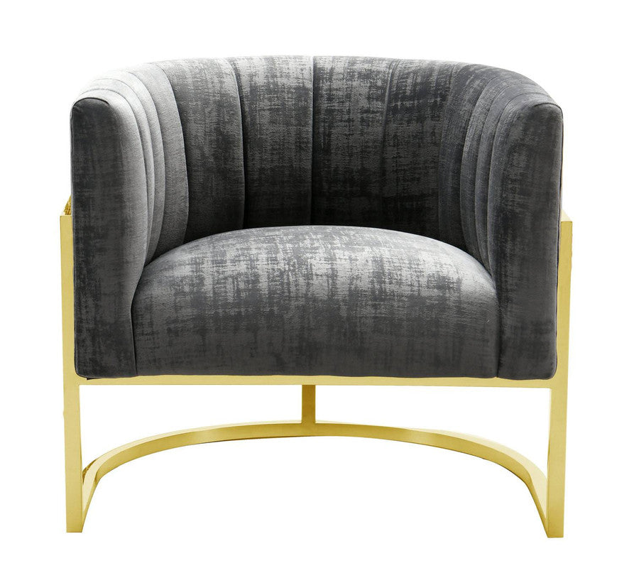 Indus Velvet Accent Chair - Grey/Gold