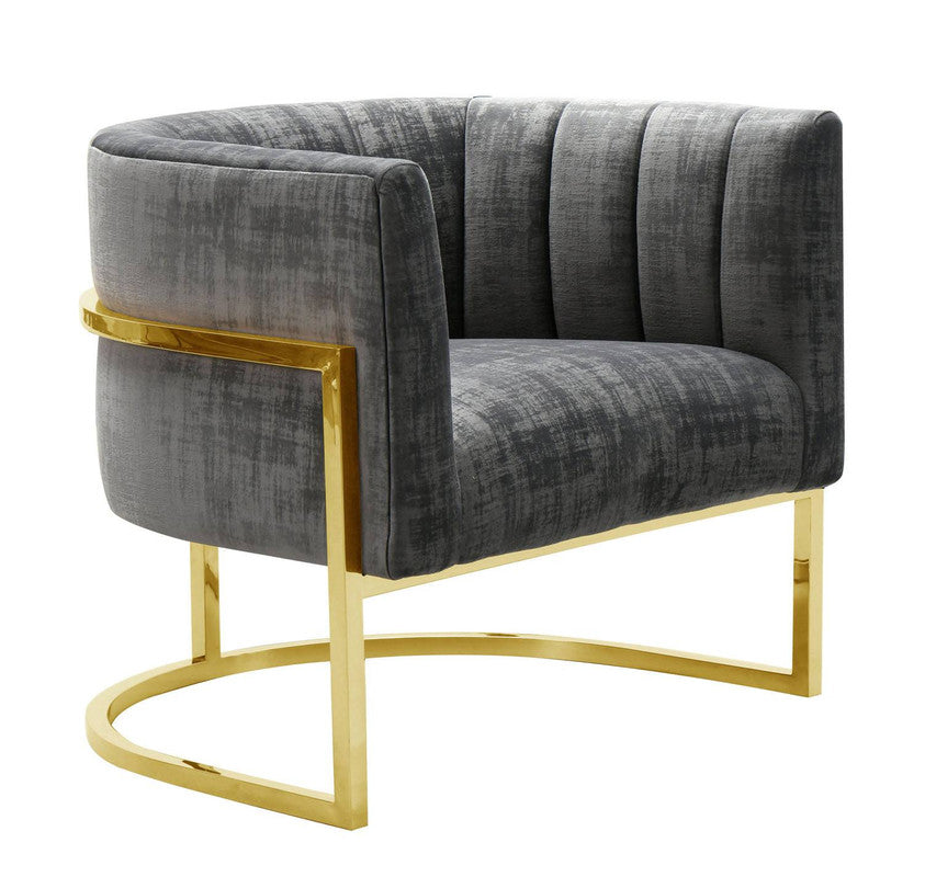 Indus Velvet Accent Chair - Grey/Gold