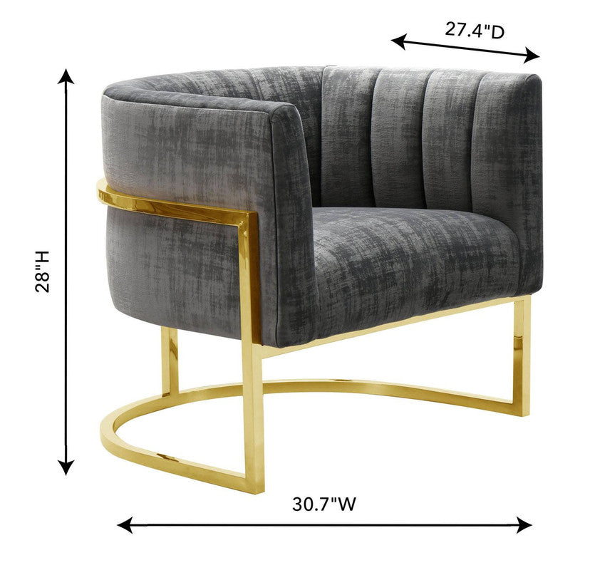 Indus Velvet Accent Chair - Grey/Gold