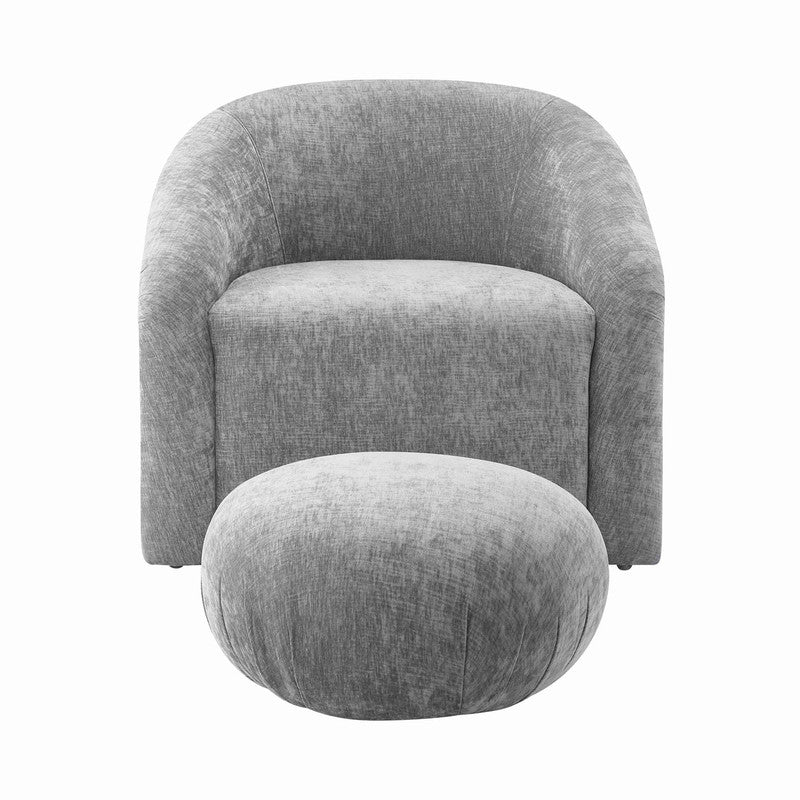 Zonda Velvet Chair/Ottoman Set - Grey