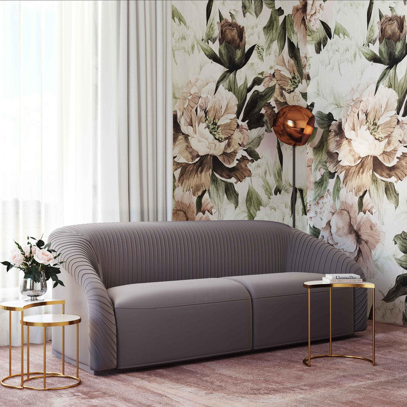Vorset Pleated Velvet Sofa - Grey