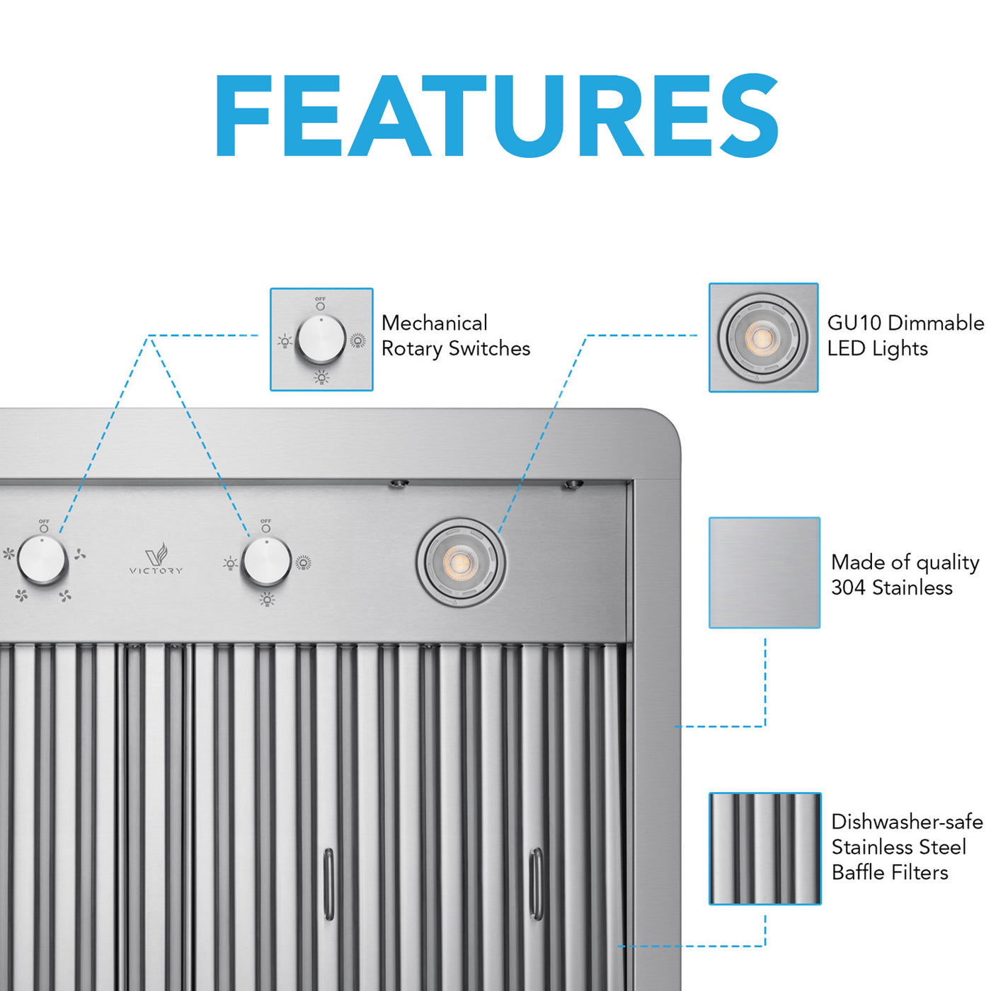 VICTORY Stainless Steel 30" 900 CFM Under Cabinet Range Hood - Verona-30