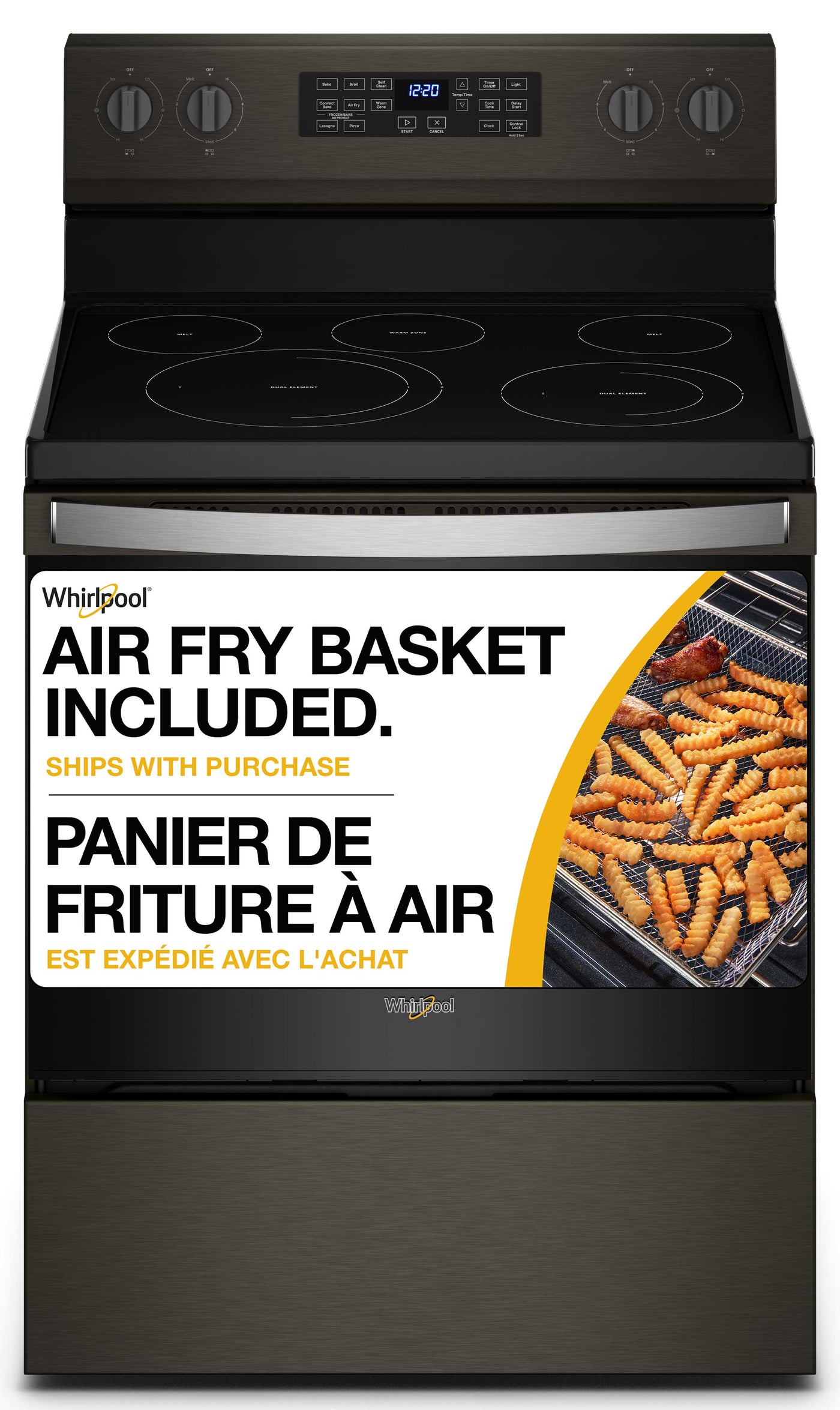 Whirlpool Black Stainless 30" 5-in-1 Range with AirFry (5.3 Cu Ft) - YWFE550S0LV