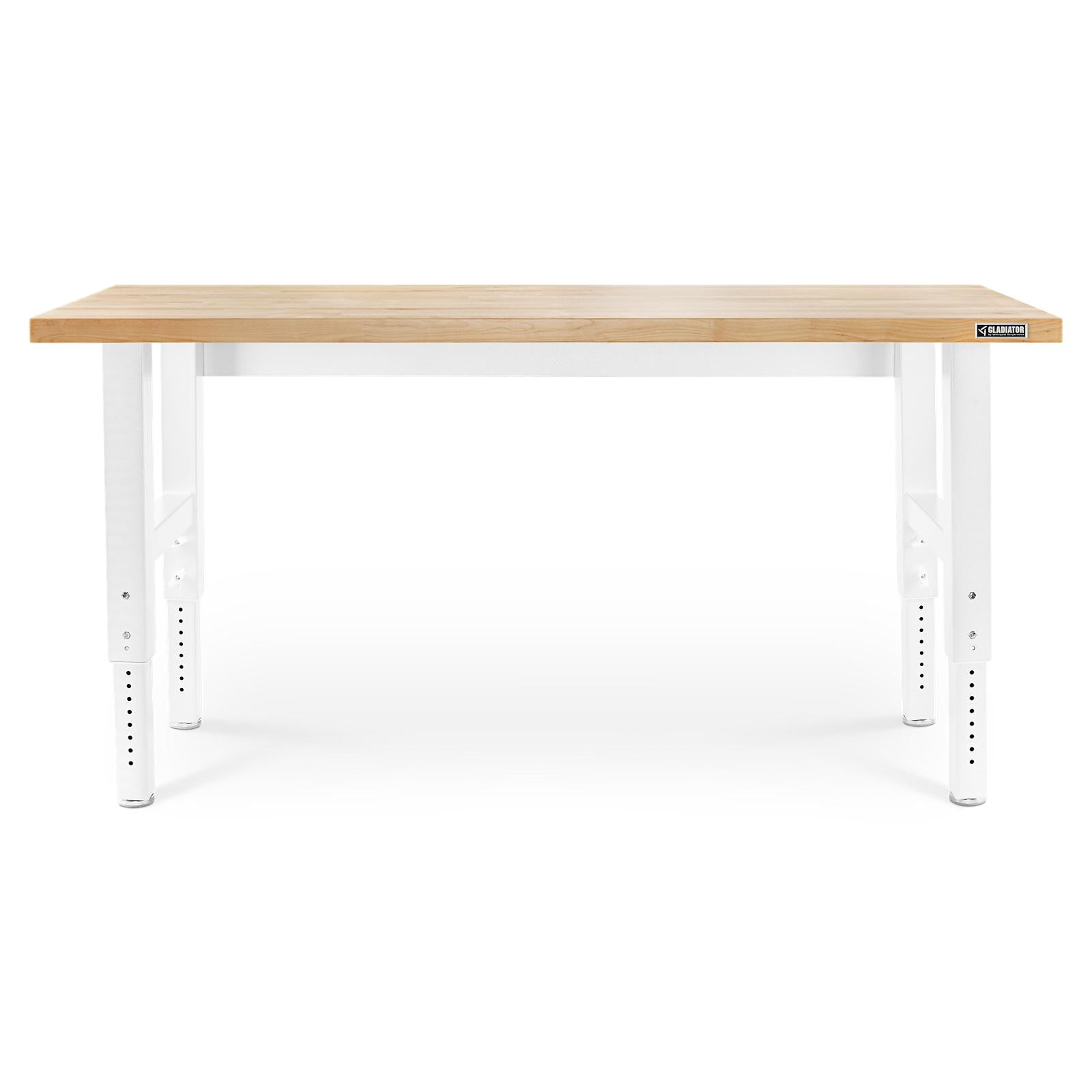 Gladiator Hammered White 6' Adjustable Height Hardwood Workbench - GAWB06HWGW