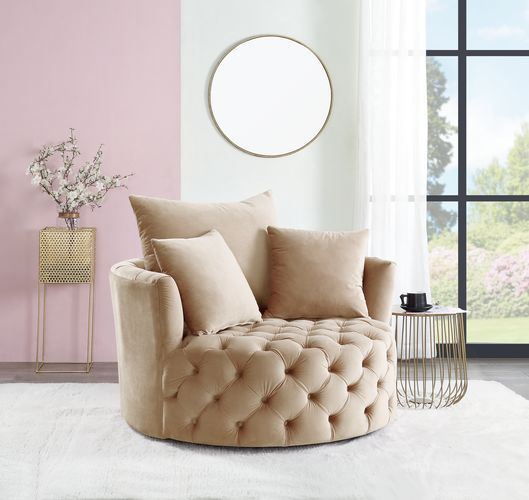 Eyrar Velvet Swivel Accent Chair - Beige