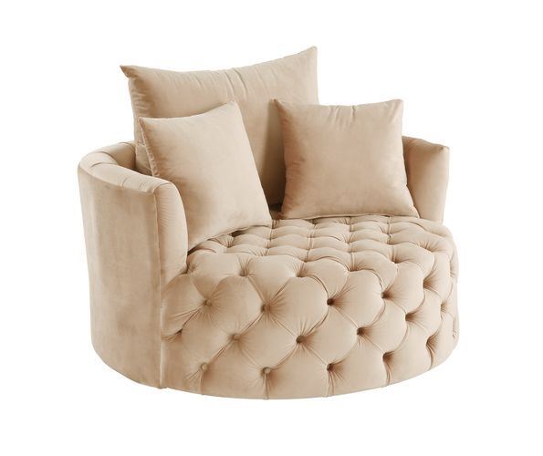 Eyrar Velvet Swivel Accent Chair - Beige