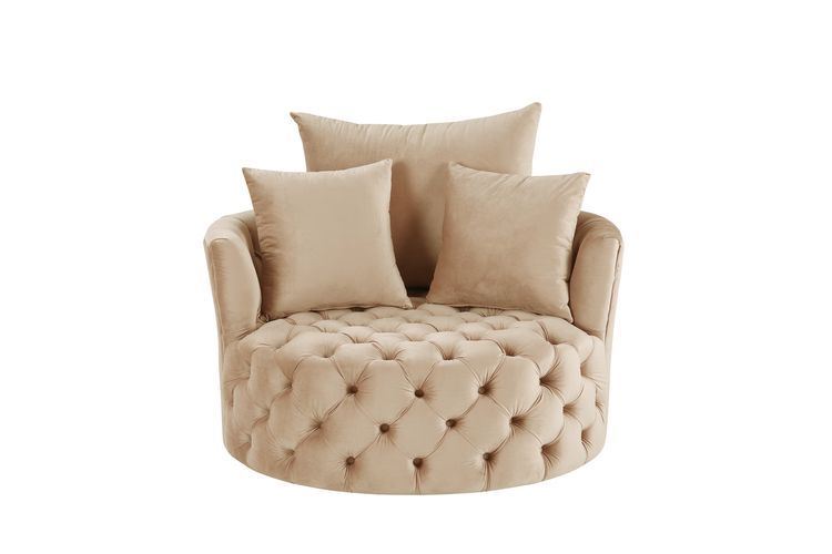 Eyrar Velvet Swivel Accent Chair - Beige