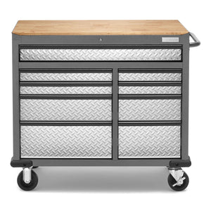 Gladiator Silver Tread Premier 41 inch 9-drawer Mobile Tool Workbench with Solid Wood Top - GAMT41HWJG
